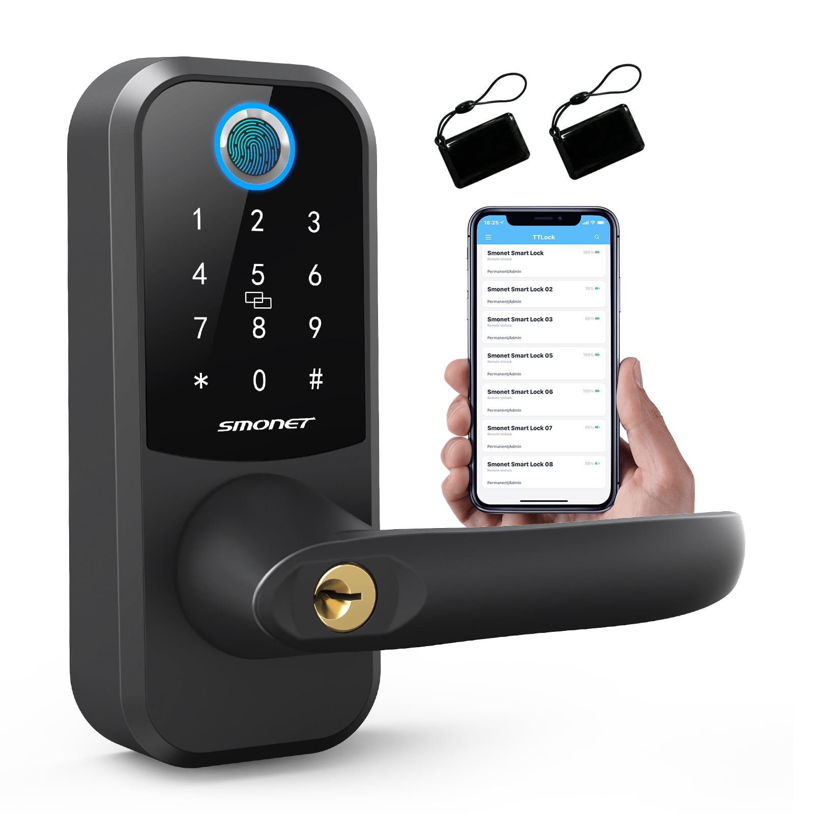Keyless Entry Door Lock, Fingerprint Smart Locks with Touchscreen Keypad, Bluetooth Front