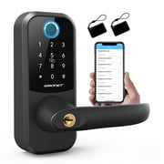 Keyless Entry Door Lock, SMONET Fingerprint Smart Locks with Touchscreen Keypad, Bluetooth Front Door Lock, Electronic Deadbolt with Reversible Handle, Free App, IC Card, Key, Code
