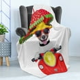 thumbnail image 4 of Animal Soft Flannel Fleece Throw Blanket, Dog with a Hat and Sunglasses Driving Motorcycle Under an Umbrella Funny Holiday Image, Cozy Plush for Indoor and Outdoor Use, 70" x 90", Red, by Ambesonne, 4 of 5