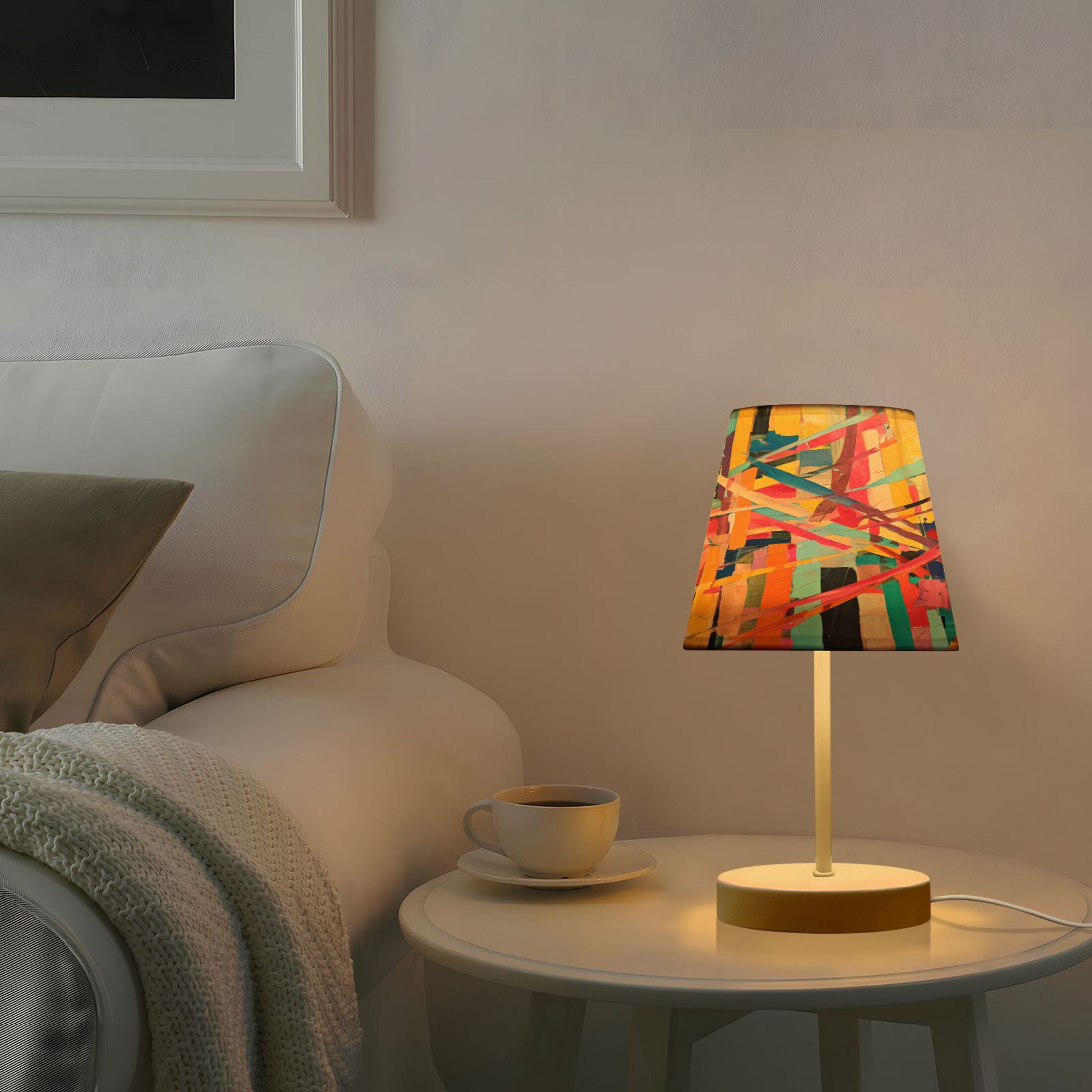 Abstract Line Oil Painting Desk Lamp LED Table Nightstand Lamps with 3 Color Temperatures for Home Bedroom Living Room Decor 8x12