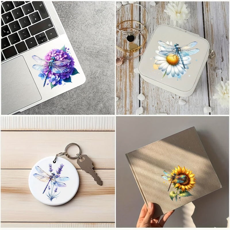 12pcs Floral Dragonfly UV DTF Cup Wrap Transfer Sticker Glass Coffee Mugs Greeting Card Decal School Handmade Crafts Party Decor