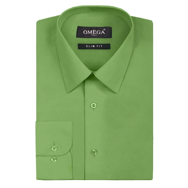 Omega Italy Men's Premium Slim Fit Button Up Long Sleeve Solid Color