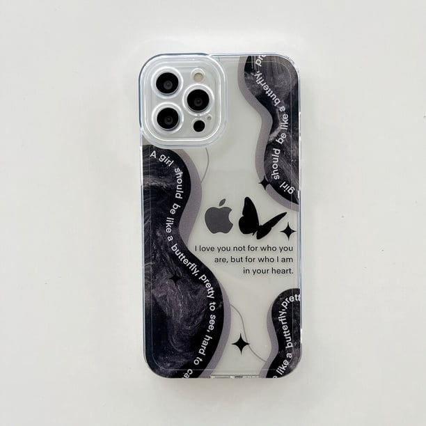Funda trasera de silicona transparente para iPhone, carcasa con soporte de Mariposa Negra a la moda para iPhone 11 12 13 14 Pro Xs Max Mini XR X 7 8 14 Plus Fivean unisex