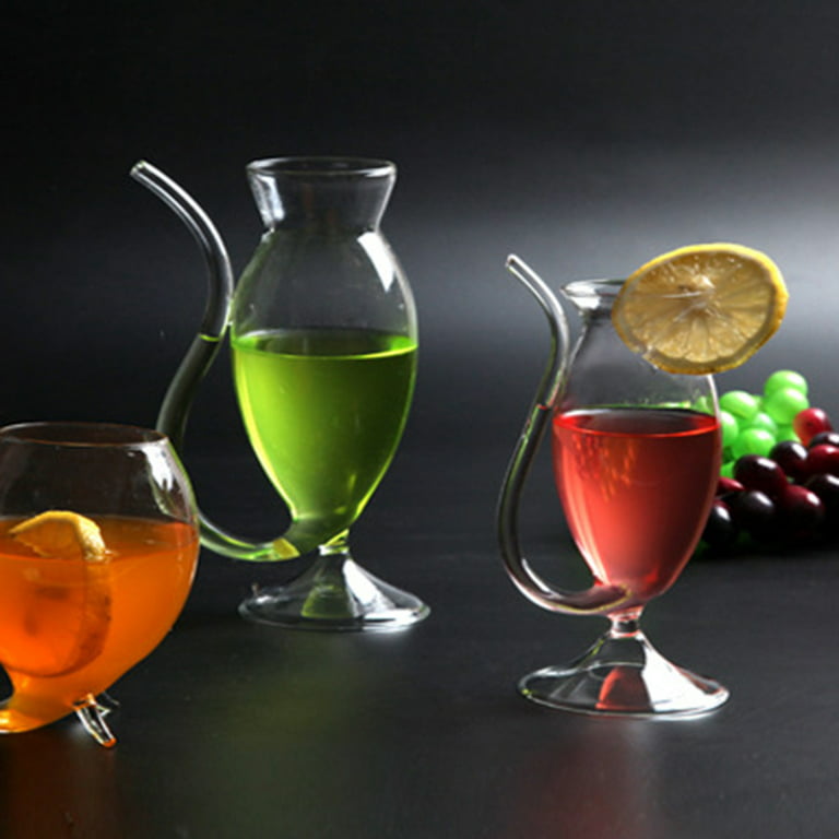 Heat-resistance Vampire-Wine Juice Clear Glass Cups With Drinking Tube  StrawS
