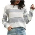thumbnail image 2 of POROPL White Sweaters for Women Long Sleeve Crew Neck Sweater Casual Knitted Striped Top Pullover Size S-L, 2 of 6