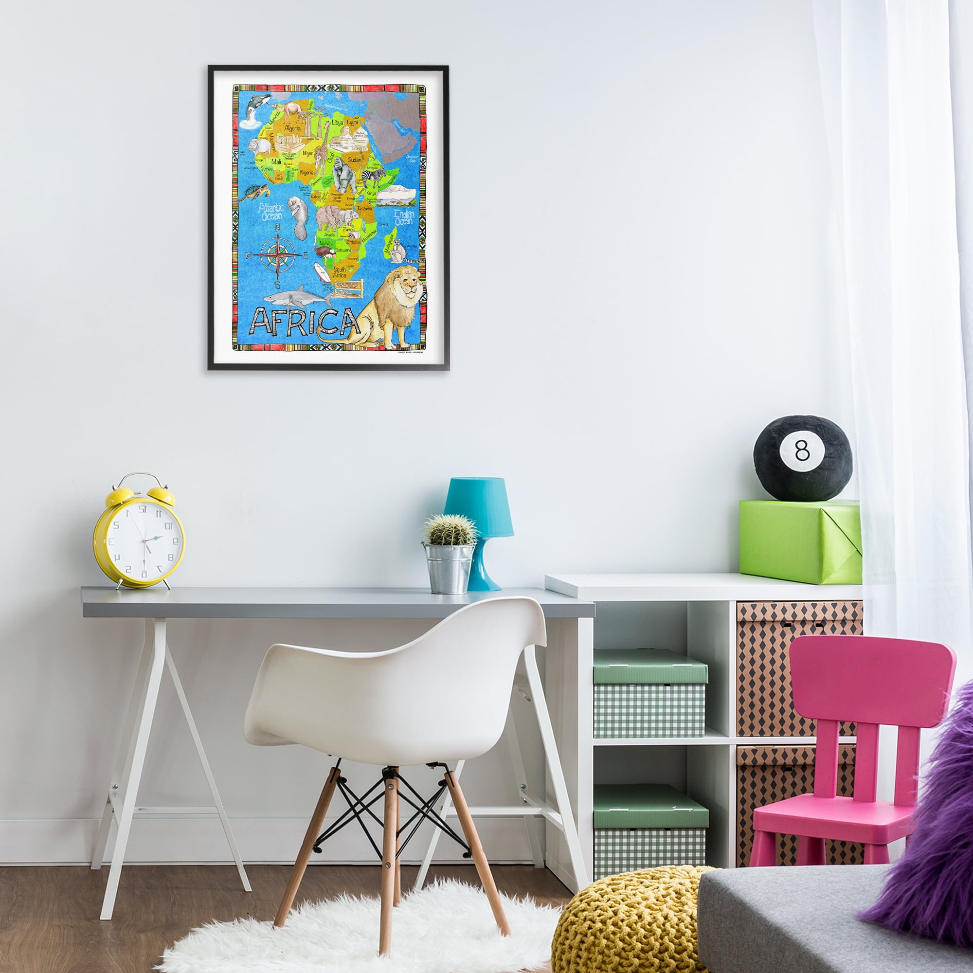 Stupell Industries African Animals Map Travel & Places Painting Black Framed Art Print Wall Art, 24 x 30