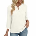 thumbnail image 6 of Women's 3/4 Sleeve T-Shirts V-Neck Embroidery Solid Casual Tees Tops Summer Loose Soft Lightweight Fashion Tee Shirts, 6 of 6