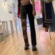 thumbnail image 2 of Women Dark Goth Punk High Waisted Slim Fit Straight Pants with Lace-Up Drawstring Harajuku Colorblock Graphic Trousers, 2 of 4