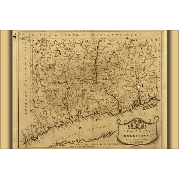24"x36" Gallery Poster, map of Connecticut from actual survey 1797