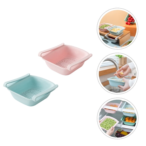 HAMPPLIES Set of 2 Plastic Drain Baskets for Home Use, Fruit Washing Basins with Hollow Bottom Design for Fast Drying, Assorted Colors