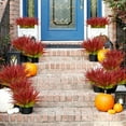 thumbnail image 3 of ZOELNIC Artificial Fake Grass, 4pcs Outdoor Faux Grasses Plastic Plants Greenery UV Resistant for Outside Home Windowbox Garden Office Patio Hanging Planter Front Porch Décor (Rose Red), 3 of 6
