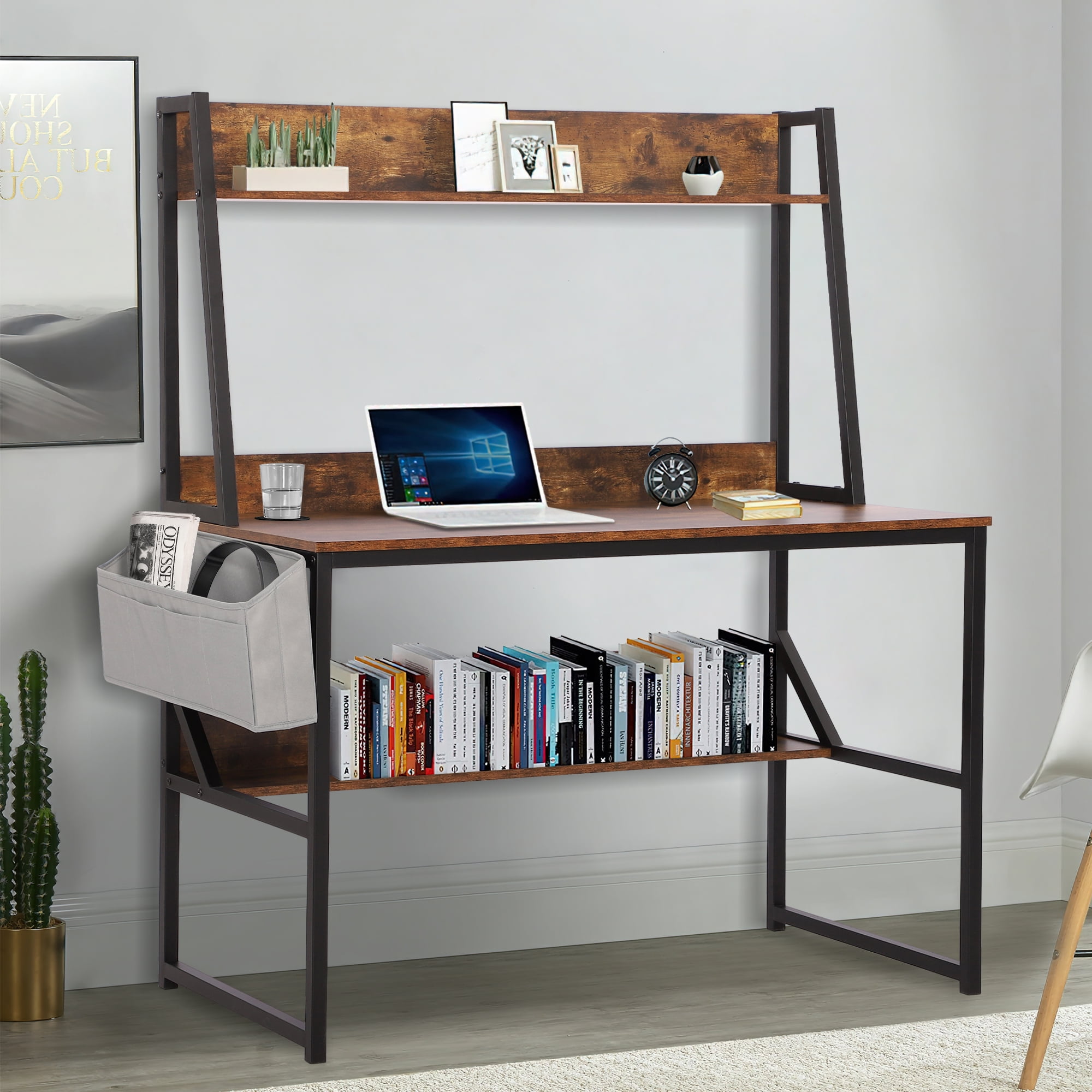 KIGOTY Computer Desk 47.6 inches Home Office Desk with Upper Storage