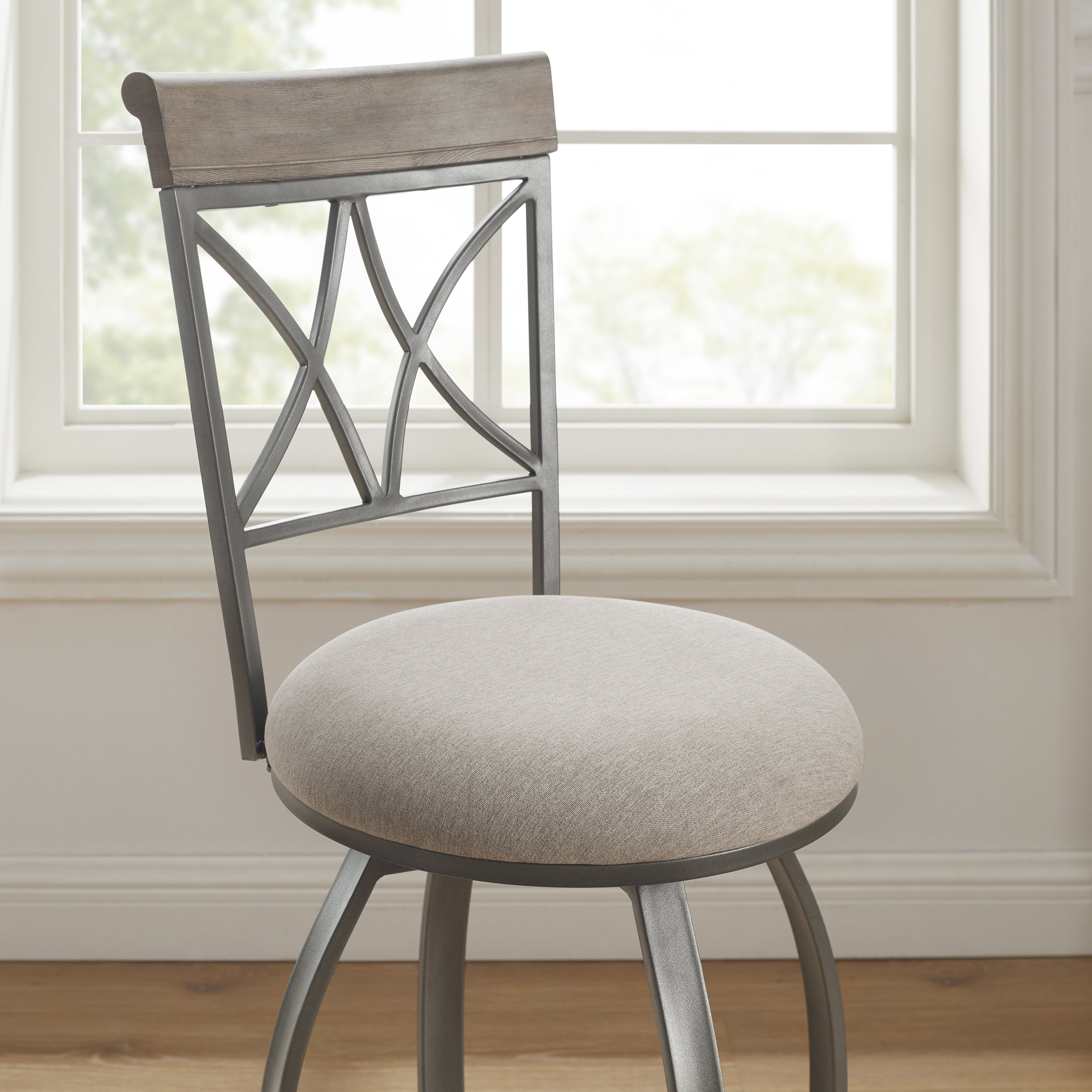 Powell Roselyn 30" Indoor Round Metal Swivel Bar Stool, Pewter