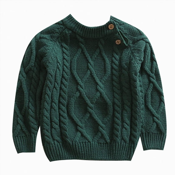 enyan Baby Boys Girls Sweater Cable Knit Pullover Lined Warm Sweatshirt for Fall Winter(Dark Green,18-24 Months)