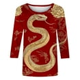 thumbnail image 5 of FAVIPT Traditional Chinese Snake T-Shirt Funny 3/4 Sleeve Tops Year of The Snake Shirt 2025 New Year Zodiac Tshirt 2025 Red,XL, 5 of 5