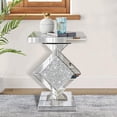 thumbnail image 3 of Crushed Diamond Mirrored End Table, Silver Side Accent Table, Small Mirrored Coffee Table for Living Room, Bedroom, 16"x16"x24", 3 of 7
