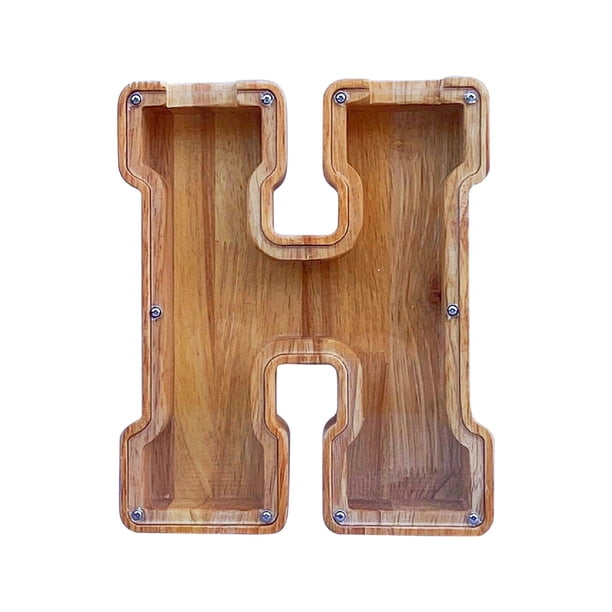 Tarro de Ahorros de Carta Inglesa de Madera,Banco de Monedas de Vidrio Transparente con Frente Visible,Caja de Dinero para Regalo de Navidad de Cumpleaños