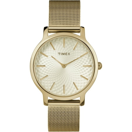 Timex Women's Metropolitan 34mm Dress Watch – Gold-Tone Case Gold-Tone DIal with Gold-Tone Stainless Steel Mesh Bracelet