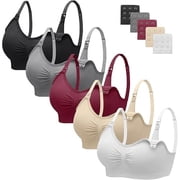 HBlife 5 Pack Nursing Bras for Breastfeeding Womens Maternity Bras Seamless Wireless Sleeping Bra with Bra Extenders