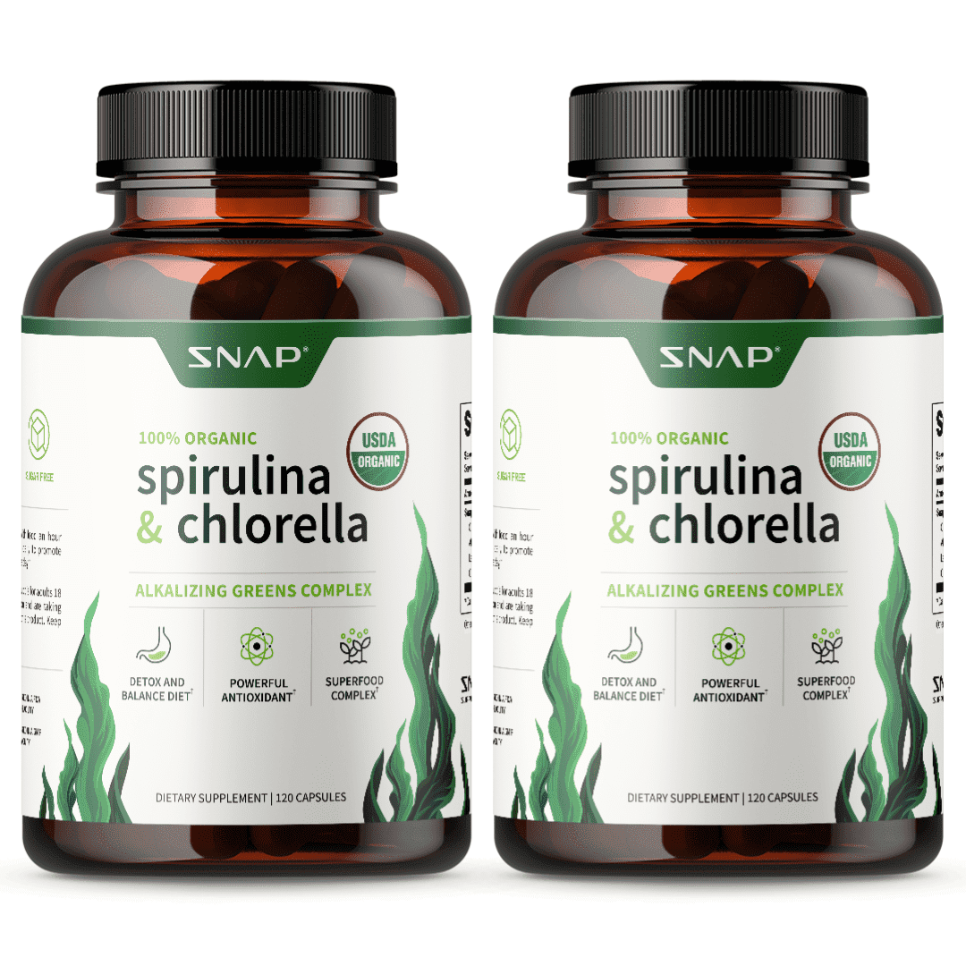 Snap Supplements Organic Chlorella Spirulina Capsules - Plant Vitamins, Super Greens, 120 Capsules, 2-Pack