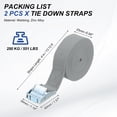 thumbnail image 2 of 1" x 13 ft Lashing Strap with Buckles, 2 Pcs Cam Buckle Tie Down Straps Cinch Straps Up to 551 lbs, Gray, 2 of 6