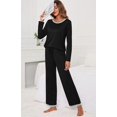 thumbnail image 2 of Pyjama à Manches Longues pour Femmes Col Rond Doux, Noir, 2 of 5