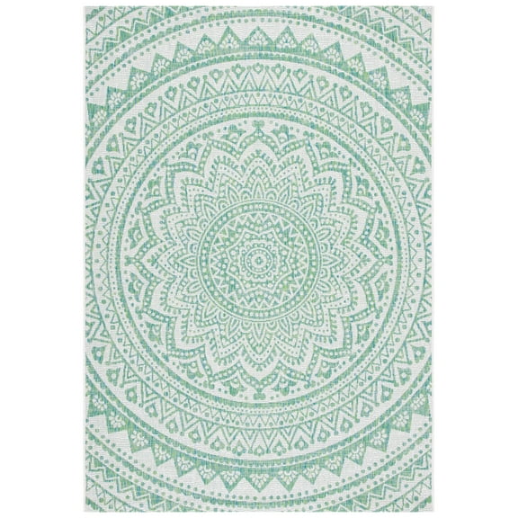 SAFAVIEH Courtyard Josiah Floral Medallion Indoor/Outdoor Area Rug, Ivory/Green, 6'7" x 9'6"