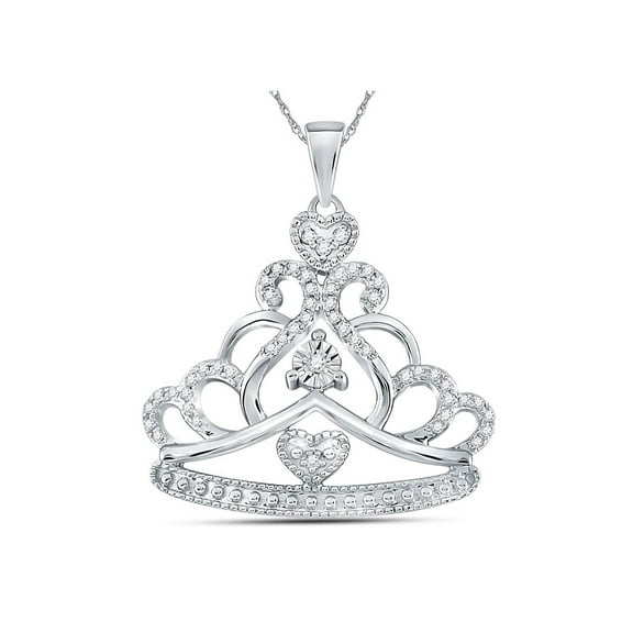 14kt White Gold Womens Round Diamond Crown Tiara Fashion Pendant 1/6 Cttw