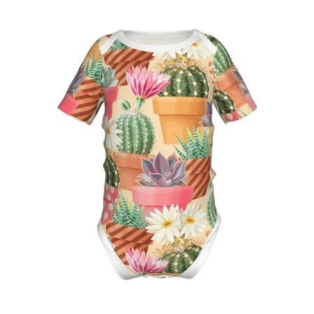 

Adobk Succulent And Cactus Print Baby Climbing Clothes Jumpsuit Rompers Classic Rompers Child Short sleeve Bodysuits-6 Months