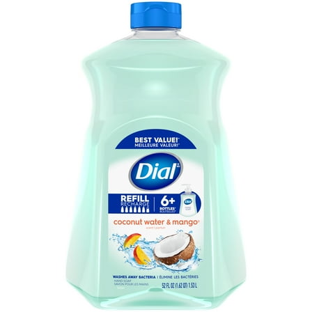 Dial Clean   Gentle Liquid Hand Soap Refill, Coconut Water & Mango Gentle Hand Soap, 52 oz