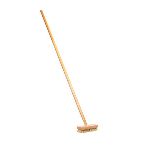 Clean Tek Professional 8" Wood Deck Scrub Brush - with Stiff Bristles, 60" Wood Handle - 1 count box