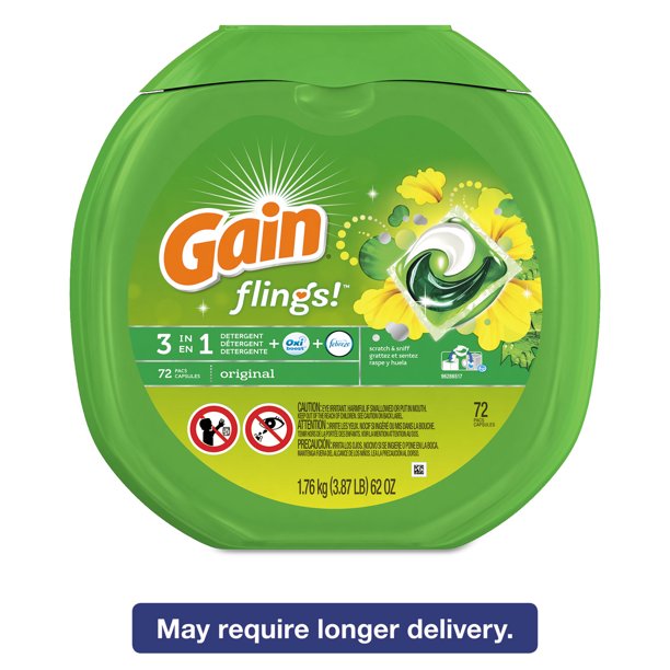 Gain Flings Detergent Pods Original 0.06 Pac 72/Container 4 Container