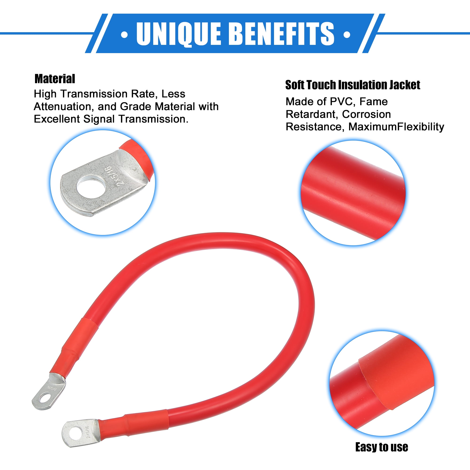 Unique Bargains 1 Pair 2 AWG Gauge 18" Battery Inverter Cable with 5/16" Ring Universal for Car Vehicle RV Black Red
