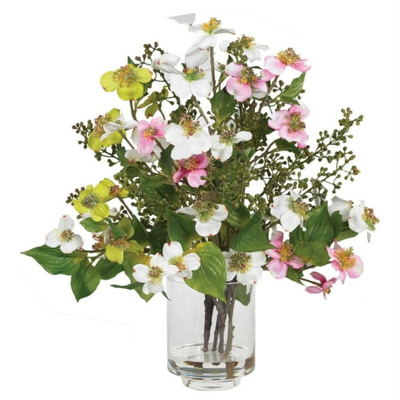 Nearly Natural 12.75in. Elegance Ceramic Cylinder Vase with Gold Accents
