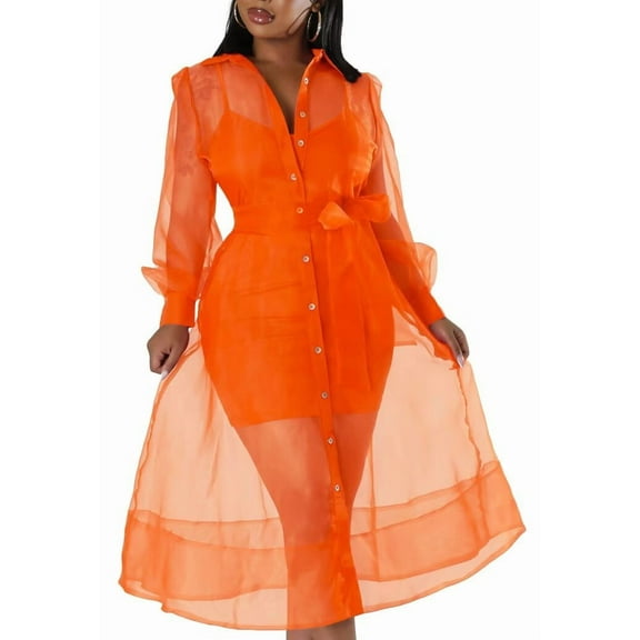 Womens Sexy Gauze Maid Cocktail Guest Dresses Midi Shirt Dress Two-Piece Set