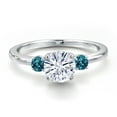 thumbnail image 3 of Gem Stone King 14K White Gold White Moissanite and London Blue Topaz Engagement Ring for Women | 1.26 Cttw | Round 6.5MM | Gemstone Birthstone | Size 8, 3 of 6