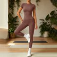 thumbnail image 4 of Womens 2 Piece Workout Set Athletic T-Shirt High Waist Leggings Activewear for Gym, Running Yoga Brown L(L), 4 of 7