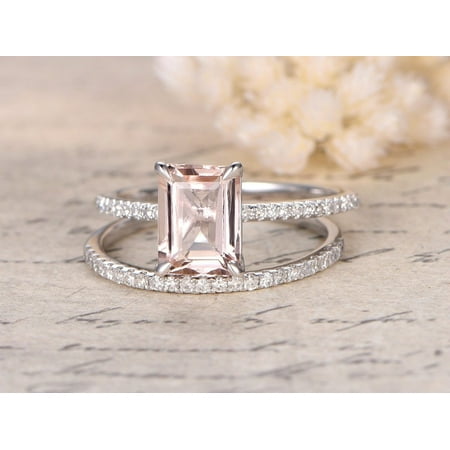 Beautiful 1.5 Carat Emerald cut Real Morganite and Diamond Engagement Ring in 18k Gold Over Sterling (Best Emerald Cut Engagement Rings)