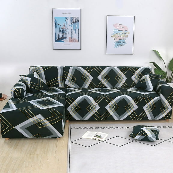 Sofa Covers for L Shape, 2 Pieces Polyester Fabric Stretch Slipcovers 3 Seater(70"-90") 3 Seater(70"-90"), 2 Pieces Pillow Covers for Sectional Sofa L-shape Couch