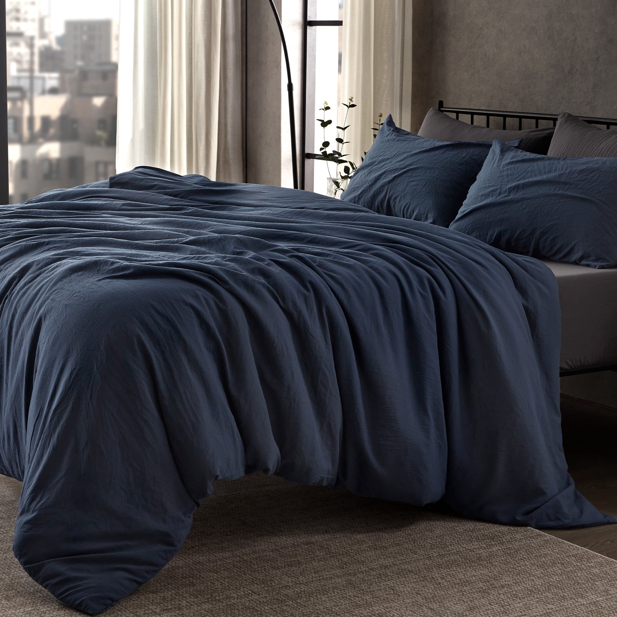Sleep Zone Duvet Cover Queen Size, Stone Washed, Soft and Comfortable with Natural Wrinkles, Easy Care, Gift-Wrapped, Safe and Skin-Friendly(Navy, Queen)