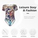 thumbnail image 4 of Fotbe Vibrant Leopard In Flowers Body de Mujer con Cuello Redondo y Mangas Cortas, Sin Mangas Ajustado, Suave, Cómodo y Básico-Small, 4 of 7