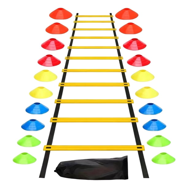 Escalera de agilidad resistente para entrenamiento con bolsa de transporte. Ejercicio de pies multiusos que mejora Amarillo