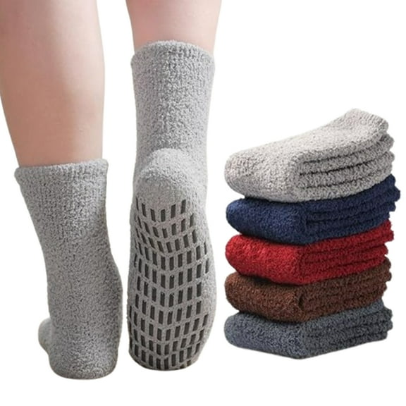5-Pairs Men's Thermal Fuzzy Socks, Ultra-Soft Plush Lining & Non-Slip Grips, Cozy Winter Slipper Socks for Indoor/Outdoor, Cold Weather Footwear