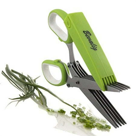 - Herb Scissors Snip, Chop and Cut Herbs 5 Sharp Blades Stainless Steel Multipurpose Kitchen Shear with Cover and Cleaning Comb