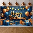 thumbnail image 1 of Gold Lettering Banner Blue & Gold Color Scheme Birthday Backdrop Gift Box Decor Balloon Accents Celebration Display for Adult Birthday Parties Home Celebrations Indoor Events, 1 of 5