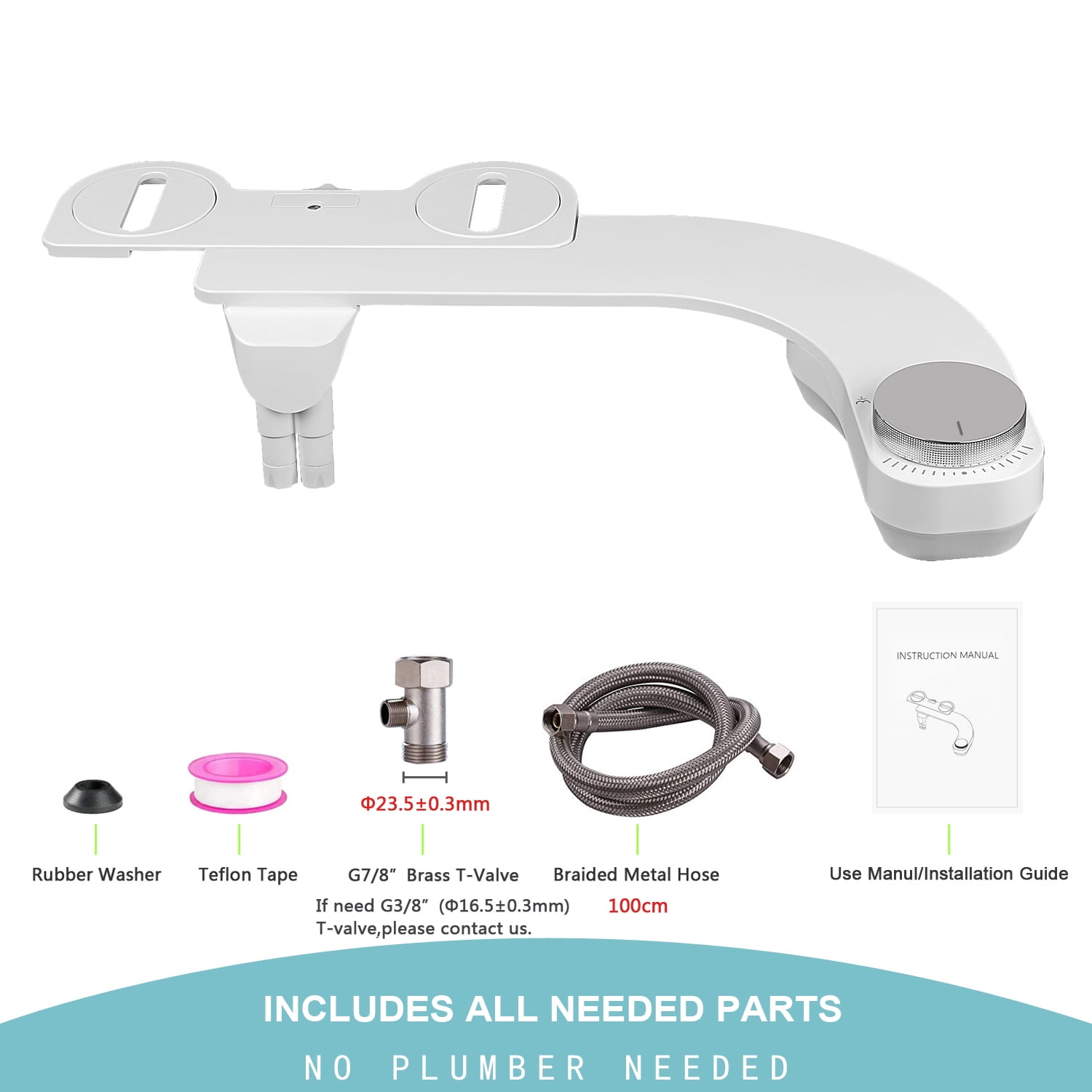 Bidet Attachment for Toilet - Left Handed Bidet Ultra-Slimt Non-Electric Dual Nozzle (Frontal & Rear Wash) Adjustable Water Pressure, Water Bidet Toilet Seat Attachment,Easy to Install (Silver)