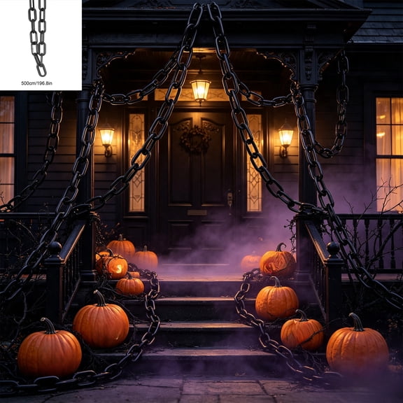 Halloween Black Plastic Chain Prop, 16.4 FT Fake Heavy Link Decor Chain, Indoor Outdoor Halloween Decorations, Adjustable Spooky Chain Accessory for Haunted House Porch Yard Party Gothic Scene Decor