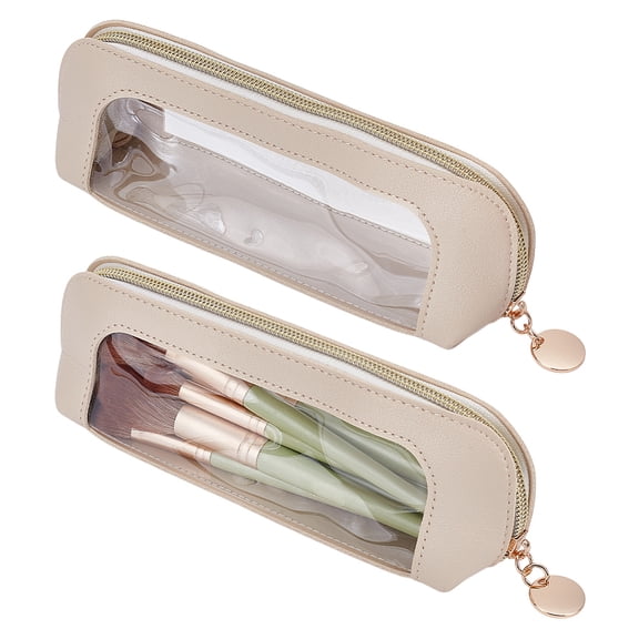 2 Pack Clear Makeup Brush Bag 8x2x2.4 Inch PU Leather Cosmetic Pouch