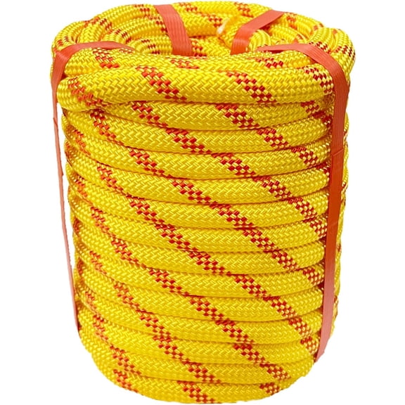 Arborist Rigging Rope Bull Rope (1/2 in x 50ft) Yellow Polyester Braided Arborist Rope 48 Strands for Various Outdoor Applications Construction Climbing Swing Sailing