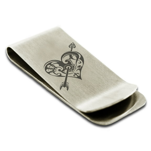 Stainless Steel Tribal Heart and Arrow Engraved Money Clip Credit Card Holder
